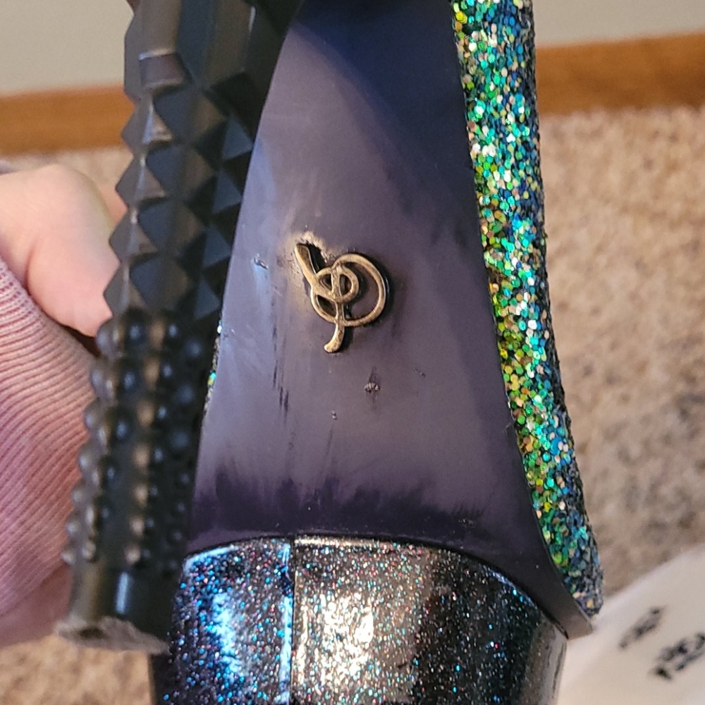 😍 🤤 green sequence glitter pump geometric heels - Picture 11 of 13